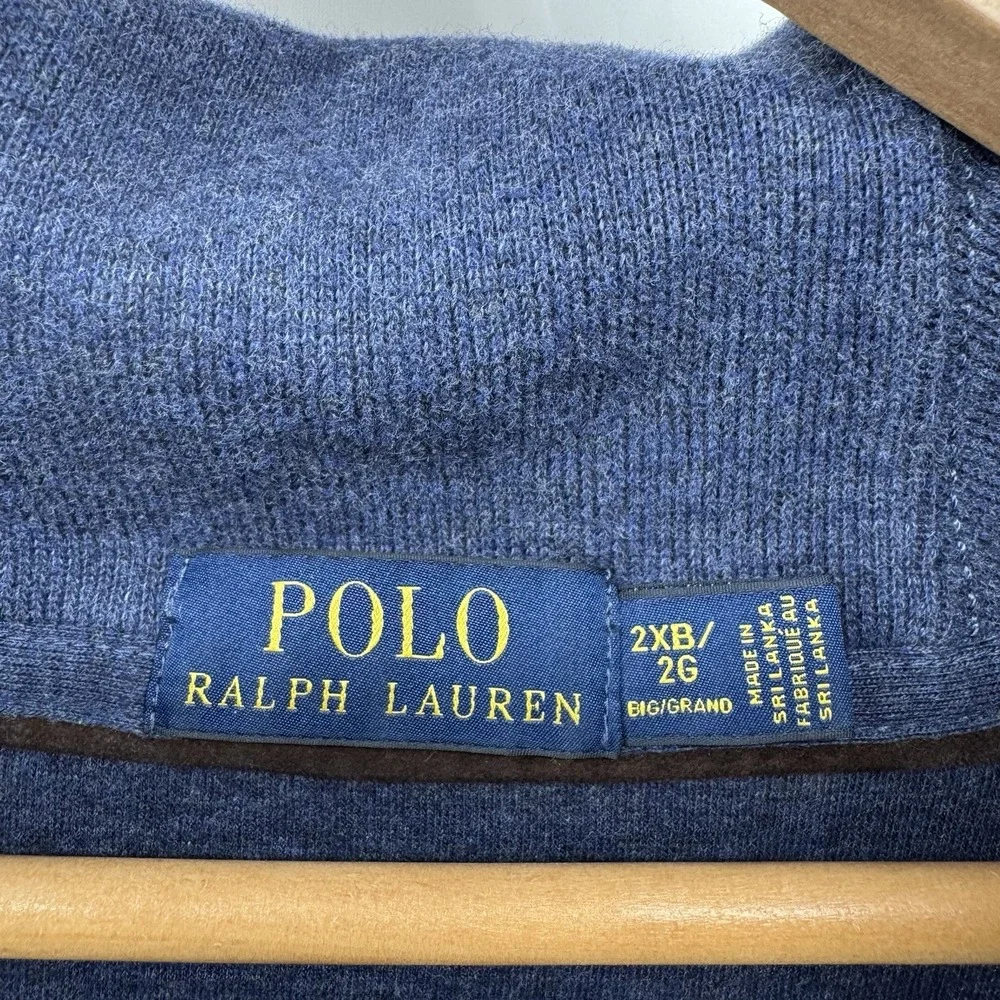 Polo Ralph Lauren Pullover Sweater Mens 2XB/2G Blue Shawl Collar Big Pony Casual